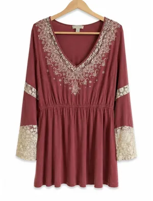 Forever‎ 21 Womens Dress Sz 1X Mini Embroidered Dusty Rose Tunic Cottagecore thumbnail 1