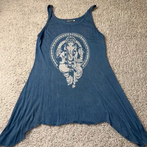 Earthbound Trading Co Ganesha Sharkbite Tank Top Blue Boho Graphic Sleeveless L thumbnail 1