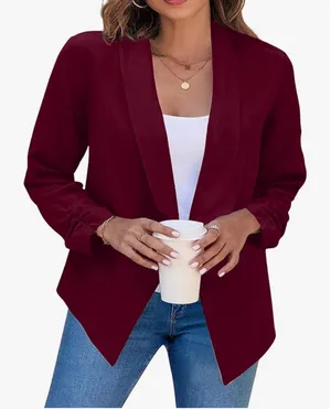 NEW Cropped Formal Open Front Blazer Long Sleeve Loose Blazer L thumbnail 1