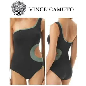 Vince Camuto Swim Womens Black Sage Green Colorblock Cut Out One Piece Size 4 thumbnail 2