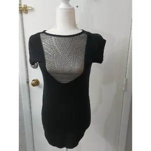 Victoria's Secret Black Sheer Pattern Sequin Short Sleeve Top S Retro Girl Glam thumbnail 5
