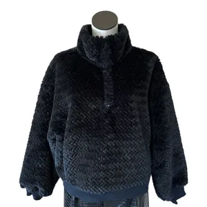 NWOT Abercrombie & Fitch Black 1/4 Zip Faux Fur Sherpa Heavyweight Jacket thumbnail 2