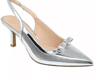 Crown & Ivy Remi Kitten Heel Slingback Silver Women’s 7.5 Bow Pointed Toe Shoes thumbnail 1