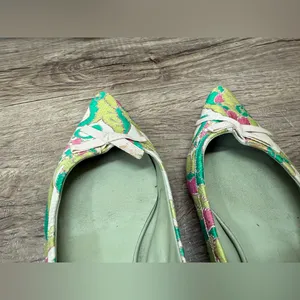 Vtg Prada SS2003 Green‎ Brocade Flat Shoes 37.5 thumbnail 2