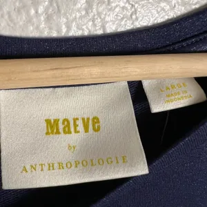 Maeve Anthropologie Ismene Navy Blue Metallic Cap Sleeve Drop Waist Midi Dress L thumbnail 7