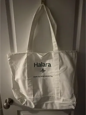 Halara White Canvas Tote Bag Logo Graphic Made for What Moves You Large Gym Bag thumbnail 1