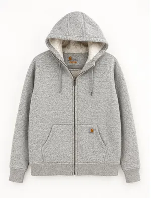 Carhartt Zip Hoodie Women Large Gray Sherpa Lined Relaxed Fit Workwear Gorpcore thumbnail 1