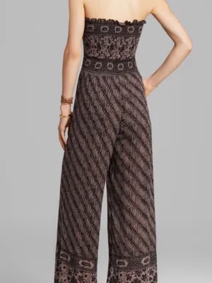 Free People Vintage Boho Jumpsuit Pantsuit Strapless Halter Medium Wide Leg thumbnail 2