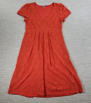 Anthropologie Leifnotes Dogflora Dress Womens L Orange Floral Lace Lined thumbnail 1