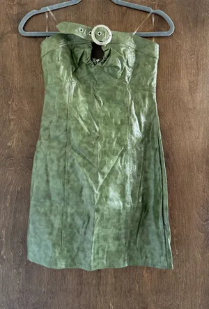 Cherry Mellow Strapless Leather Bodycon Dress Green thumbnail 1