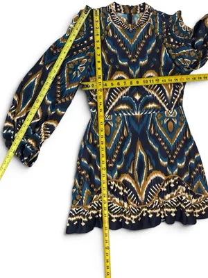 Farm Rio Pineapple Ikat Dress Anthropologie Long-Sleeve Raglan Button Size M thumbnail 11
