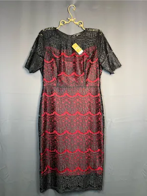 Suzanne Betro Red Black Lace Sheath Midi Dress XL NWT thumbnail 3