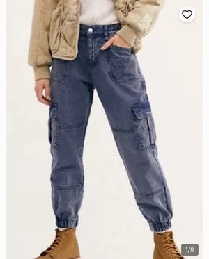 Free People Platoon Denim Cargo Joggers Washed Blue Sz XS thumbnail 1