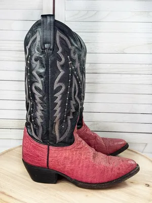 Vintage Dan Post Ostrich Leather Stitched Upper Cowgirl Boots Pink Black‎ 7.5 thumbnail 1