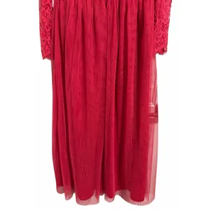 Little Mistress Lace Long Sleeve High Neck Maxi Dress‎ Red Women's Size 6 thumbnail 6
