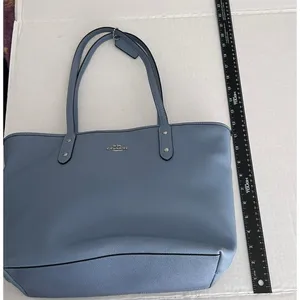 Coach Zip Top Tote Women Large Blue Excellent Crossgrain Leather F58846 thumbnail 8
