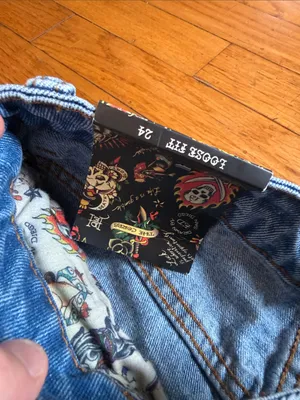 NEW Ed Hardy Light Blue Embroidered Wide Leg loose fit Women's Jeans 24 thumbnail 5