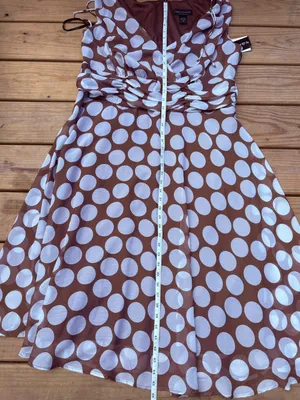 Connected Woman 18W Brown White Polka Dot Ruched Chiffon Midi Dress NWT thumbnail 8