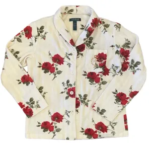 Lauren Ralph Lauren Fleece Pajama Top S Crest‎ Monogram Rose Floral Valentines thumbnail 1