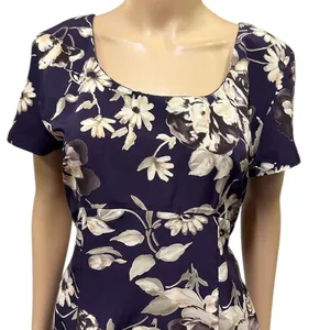 Vintage All That Jazz Plum Cream Floral Print Short Sleeve Zip Tie Back Dress M thumbnail 4