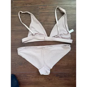 Aerie Ribbed Triangle Bikini Set Mauve Champagne Two Piece Swimsuit Large thumbnail 2
