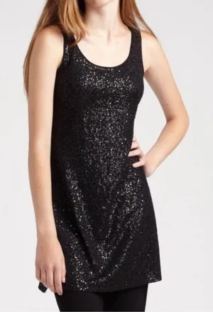 Eileen Fisher Black Silk Sequin Tank Dress Sz SMALL LBD Cocktail Holiday0 thumbnail 1