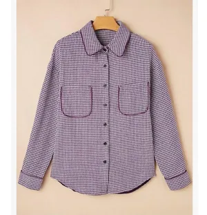 NEW Houndstooth Shacket Jacket Long Sleeve Button Down Shirt XL Purple thumbnail 6