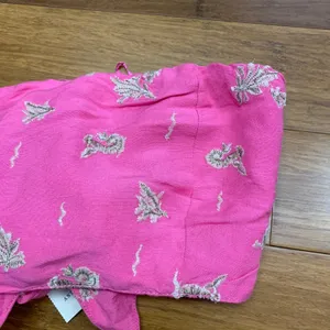 Maeve Anthropologie Embroidered Tie Front Bandeau Top Bright Pink Linen Blend XL thumbnail 2