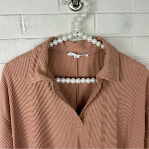 Jane + Delancey Neutral Ribbed Knit Collar Top Size S thumbnail 7