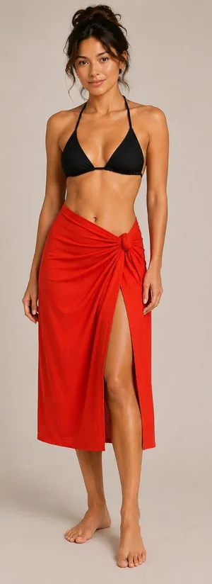 CALIA Twisted Knot Sarong Skirt Small Fresh Red Swim Cover Up NWT thumbnail 1
