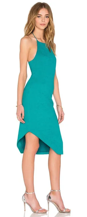 C/MEO Collective Star Lesson Dress Womens S Green Asymmetric Halter Textured‎ thumbnail 1
