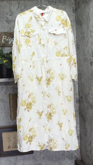 Woolrich X TGT Long Sleeve Utility Midi Shirt Dress Cream Off White Multi M thumbnail 1