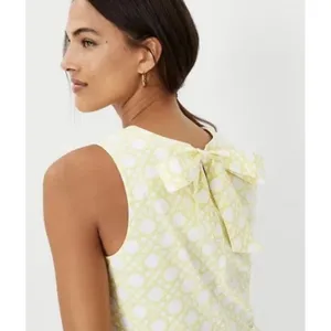 Ann Taylor Rattan Peplum Top Lemon Twist Yellow White Tie Back Bow Preppy Size M thumbnail 4