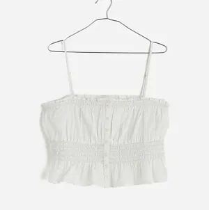 Madewell Smocked Button-Front Top in Poplin in Eyelet White Size Small NWT thumbnail 5