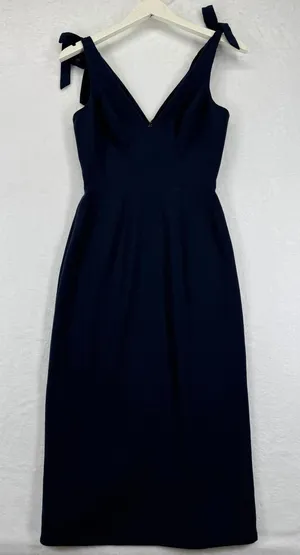Dress The‎ Population Navy Blue V Neck Bow Shoulder Midi Dress XS thumbnail 1