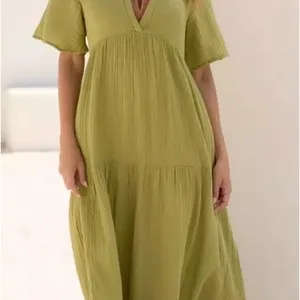 Anthropologie The Kallie Flowy Olive Green Maxi Dress XS Guaze New NWT BOHO HTF thumbnail 5
