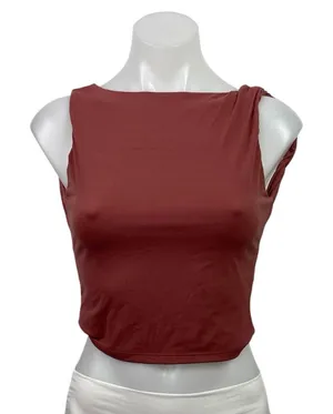 Qinsen Red Sleeveless High Neck Open Back Backless Tank Cami Crop Top Size M thumbnail 1