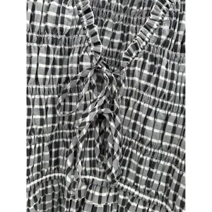 Rails Portia Ash Seersucker Gingham Smocked Tie Front Peplum Top Black White‎ M thumbnail 6