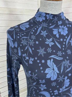 Loft Floral Snowflake Mock Neck Long Sleeve Maxi Dress Blue XS Winter Chic Boho thumbnail 6