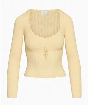 Wilfred Aritzia Yellow Soloist Pointelle Knit Babydoll Sweetheart Sweater M thumbnail 1