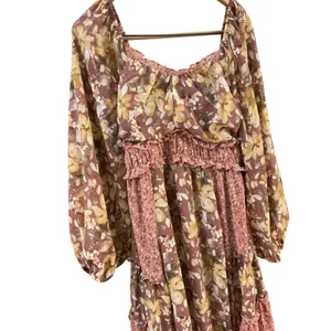 &merci Womens Mixed Floral Tiered Smocked Midi Dress Mauve‎ Rose Mustard Small thumbnail 3