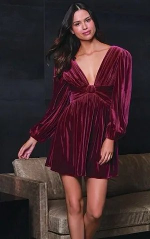 NWT Gianni Bini Mariah 3/4 Sleeve‎ Plunging V-Neck Burgundy Velvet A-Line Dress thumbnail 1