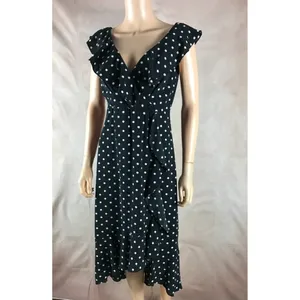 SANGRIA Black/White Ruffled Polka Dot Midi Dress Size 2 thumbnail 7