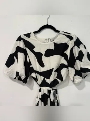 Abercrombie & Fitch Black White Short Sleeve Cutout Maxi Dress S thumbnail 3
