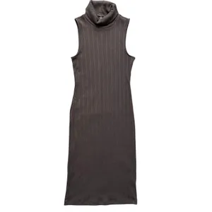 Nine West Taupe Gray Turtleneck Sleeveless Ribbed Midi Dress Size Medium thumbnail 4