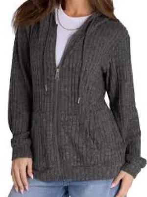 Witsmile ribbed zip up hoodie grey size large thumbnail 1