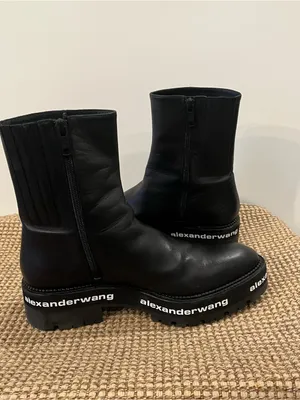Alexander Wang Sanford Black Chelsea Ankle Boots Lug Logo Platform Size 8 thumbnail 6