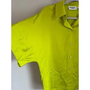 Essentiel Antwerp Button Down Shirt Women M Lime Green Satin Boxy Blouse thumbnail 6