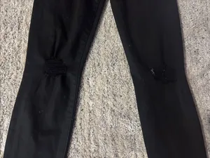 7‎ For All Mankind The Ankle Skinny Jeans Black Distressed Ripped Knee Size 25 thumbnail 8
