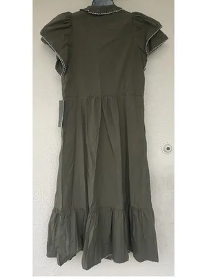 Tuckernuck Olive Green Alice Button Front Midi Dress Collar V Neck Scallop S thumbnail 9